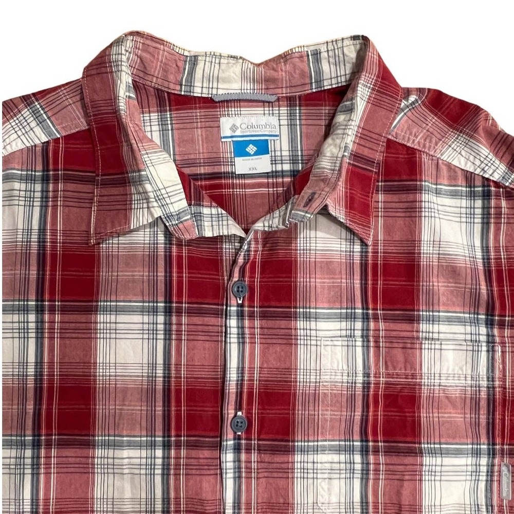 Columbia Plaid Button Down Shirt Mens XXL Red White Cotton Hiking Gorpcore Trail